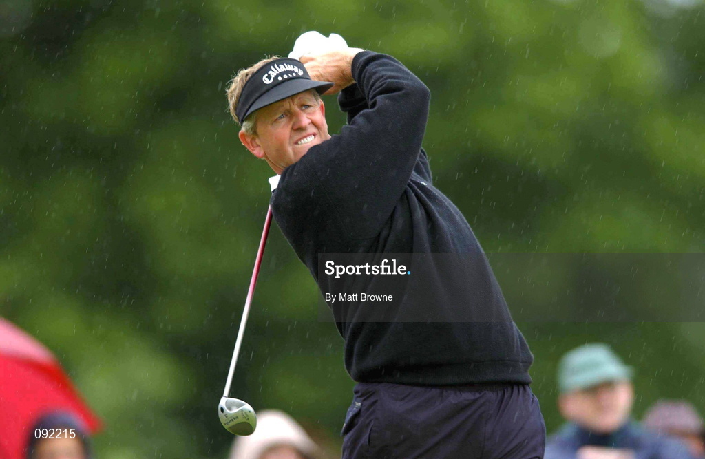30 June 2002; Colin Montgomerie of Scotland watches his drive from the sixth tee dox during day four of the Murphy's Irish Open at Fota Island Resort Golf Club in Cork. Photo by Matt Browne/Sportsfile