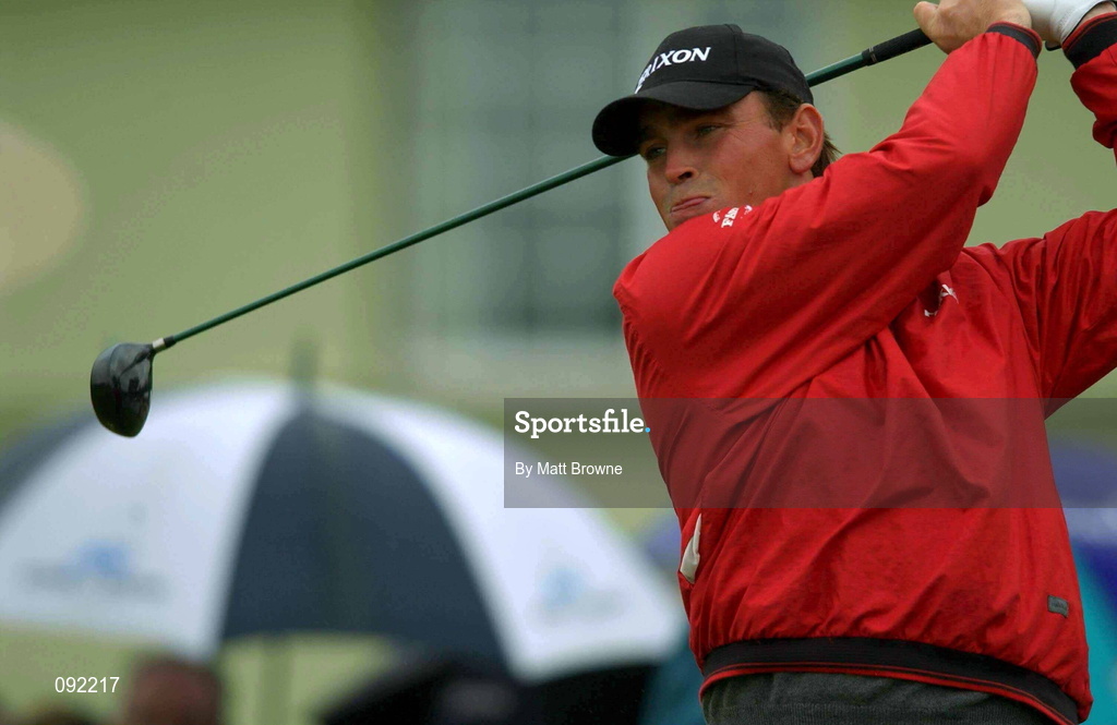 30 June 2002; Thomas Bjorn of Denmark watches his drive from the first tee box during day four of the Murphy's Irish Open at Fota Island Resort Golf Club in Cork. Photo by Matt Browne/Sportsfile