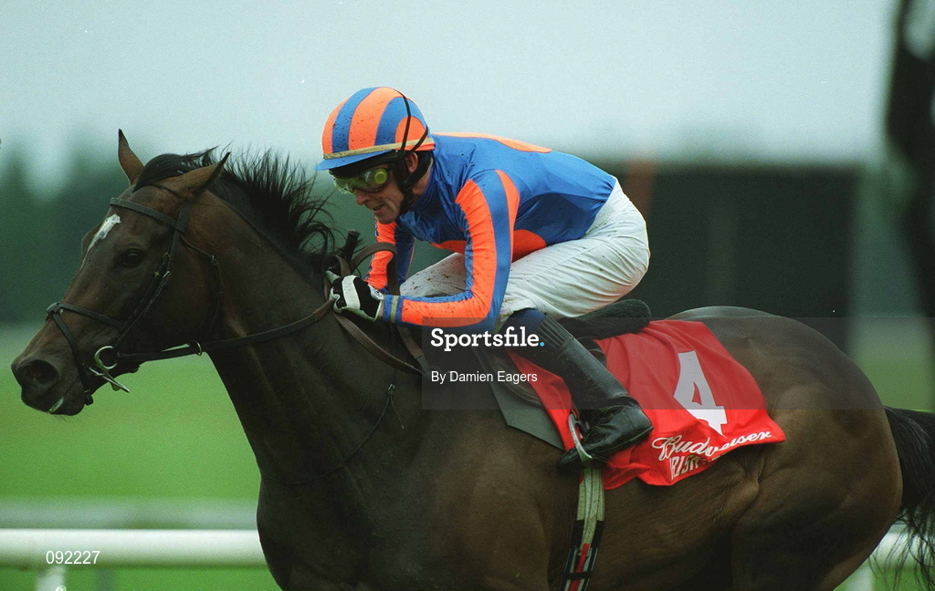 30 June 2002; High Chaparral, with Mick Kinane up, on their way to winning the Budweiser Irish Derby at The Curragh Racecourse in Kildare. Photo by Damien Eagers/Sportsfile