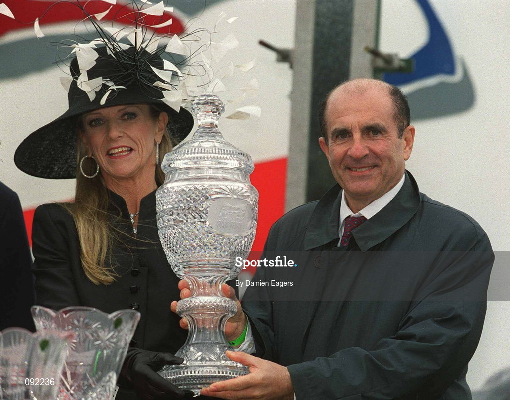 30 June 2002; Joint owners Sue Magnier and Michael Tabor after sending out High Chaparral to win the Budweiser Irish Derby at The Curragh Racecourse in Kildare. Photo by Damien Eagers/Sportsfile