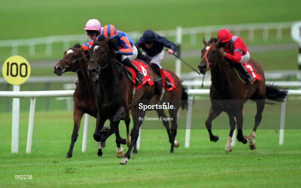 30 June 2002; High Chaparral, with Mick Kinane up, races clear of the field to win the Budweiser Irish Derby at The Curragh Racecourse in Kildare. Photo by Damien Eagers/Sportsfile