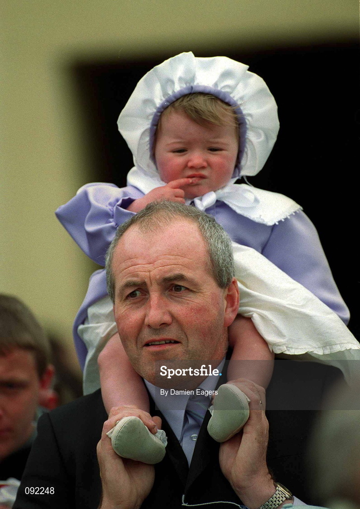 30 June 2002; Racegoer Brendan Turley pictured with his daughter Anna Adair Turley at The Curragh Racecourse in Kildare. Photo by Damien Eagers/Sportsfile