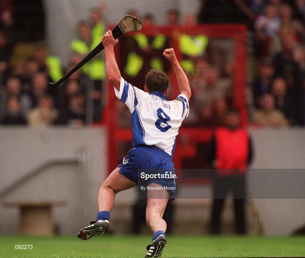 30 June 2002; Tony Browne celebrates his side's third goal during the Guinness Munster Senior Hurling Championship Final match between Waterford and Tipperary at Páirc Uí Chaoimh in Cork. Photo by Brendan Moran/Sportsfile