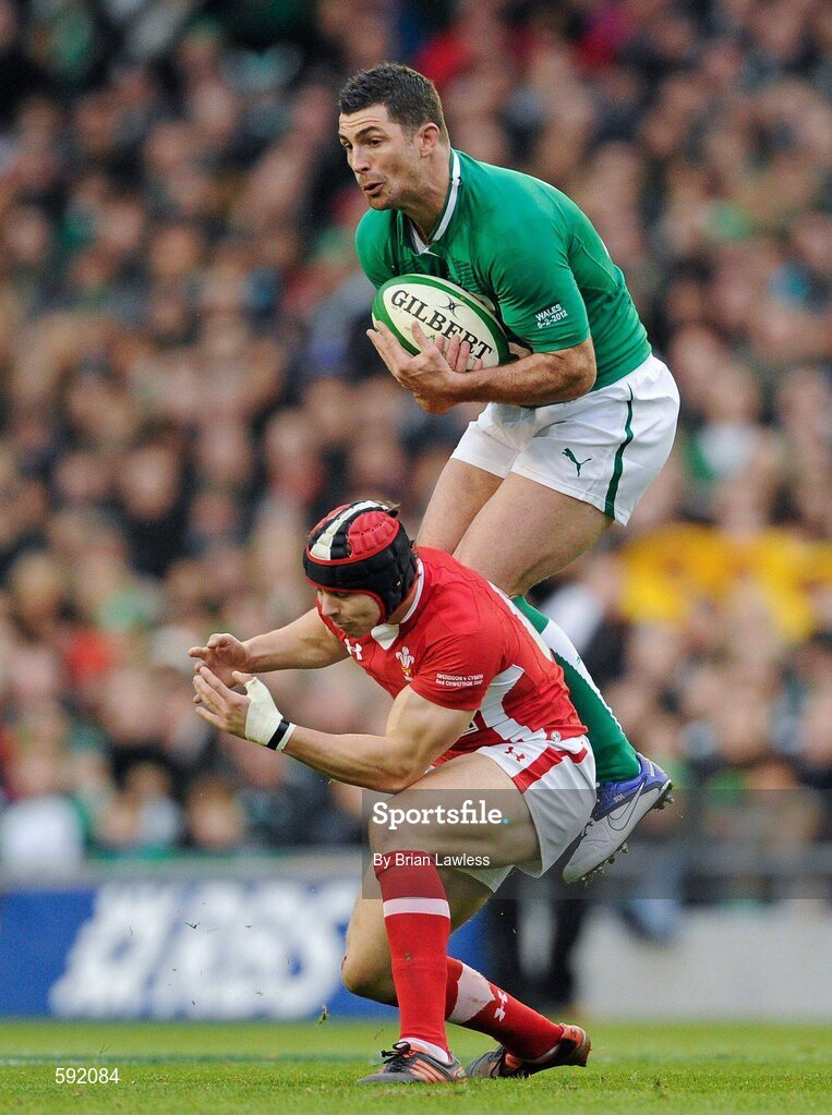 5 February 2012; Rob Kearney, Ireland, in action against Leigh Halfpenny, Wales. RBS Six Nations Rugby Championship, Ireland v Wales, Aviva Stadium, Lansdowne Road, Dublin. Picture credit: Brian Lawless / SPORTSFILE