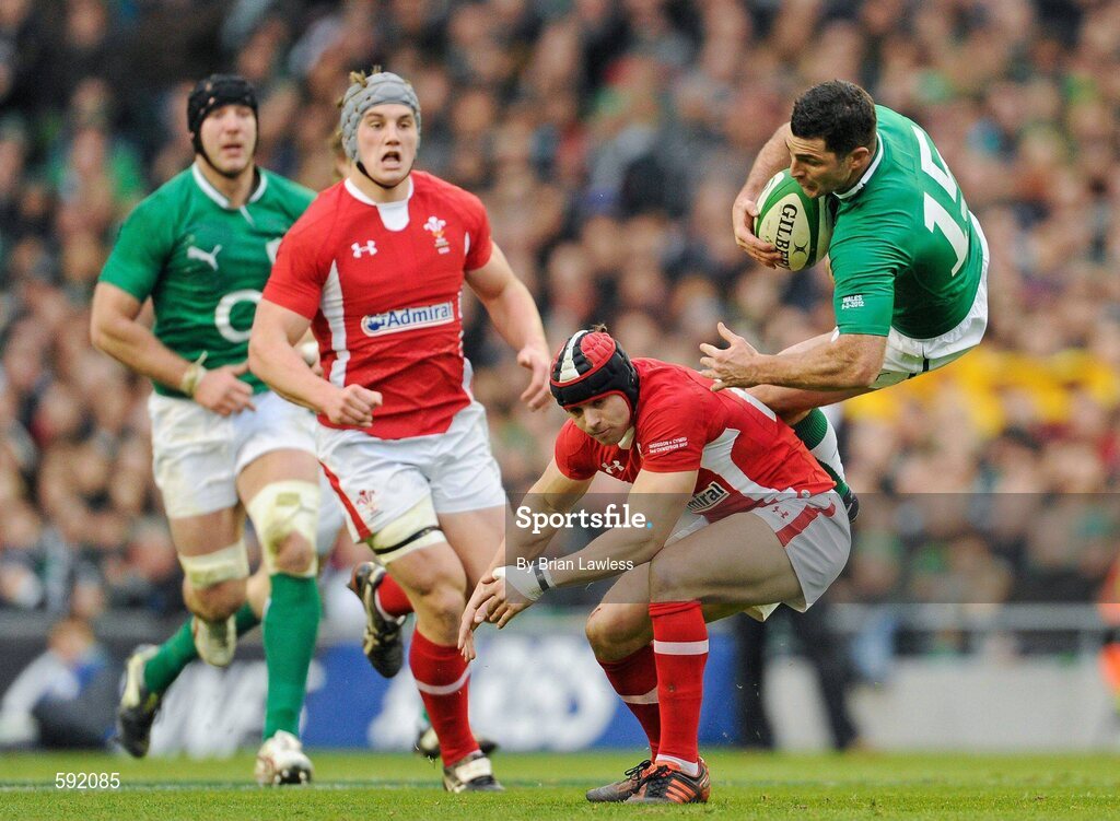 5 February 2012; Rob Kearney, Ireland, in action against Leigh Halfpenny, Wales. RBS Six Nations Rugby Championship, Ireland v Wales, Aviva Stadium, Lansdowne Road, Dublin. Picture credit: Brian Lawless / SPORTSFILE
