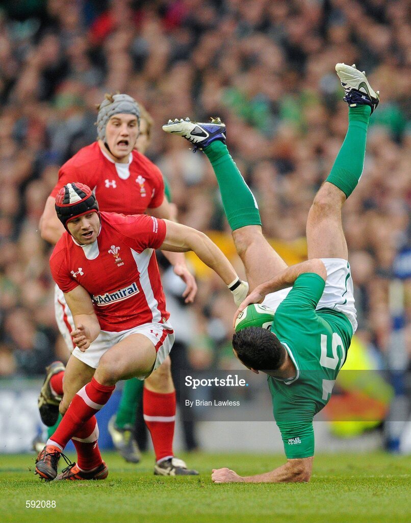 5 February 2012; Rob Kearney, Ireland, in action against Leigh Halfpenny, Wales. RBS Six Nations Rugby Championship, Ireland v Wales, Aviva Stadium, Lansdowne Road, Dublin. Picture credit: Brian Lawless / SPORTSFILE