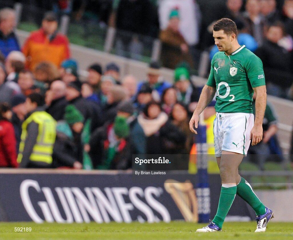 5 February 2012; A dejected Rob Kearney, Ireland, after the final whistle. RBS Six Nations Rugby Championship, Ireland v Wales, Aviva Stadium, Lansdowne Road, Dublin. Picture credit: Brian Lawless / SPORTSFILE