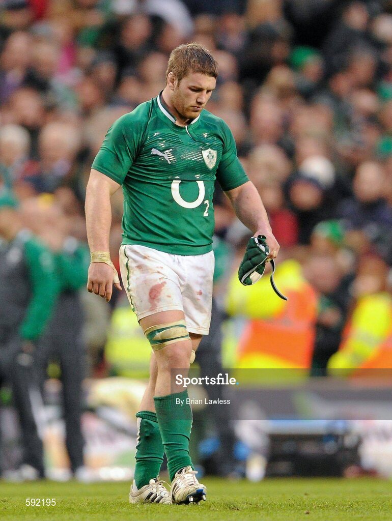 5 February 2012; A disappointed Sean O'Brien, Ireland, leaves the pitch after the game. RBS Six Nations Rugby Championship, Ireland v Wales, Aviva Stadium, Lansdowne Road, Dublin. Picture credit: Brian Lawless / SPORTSFILE