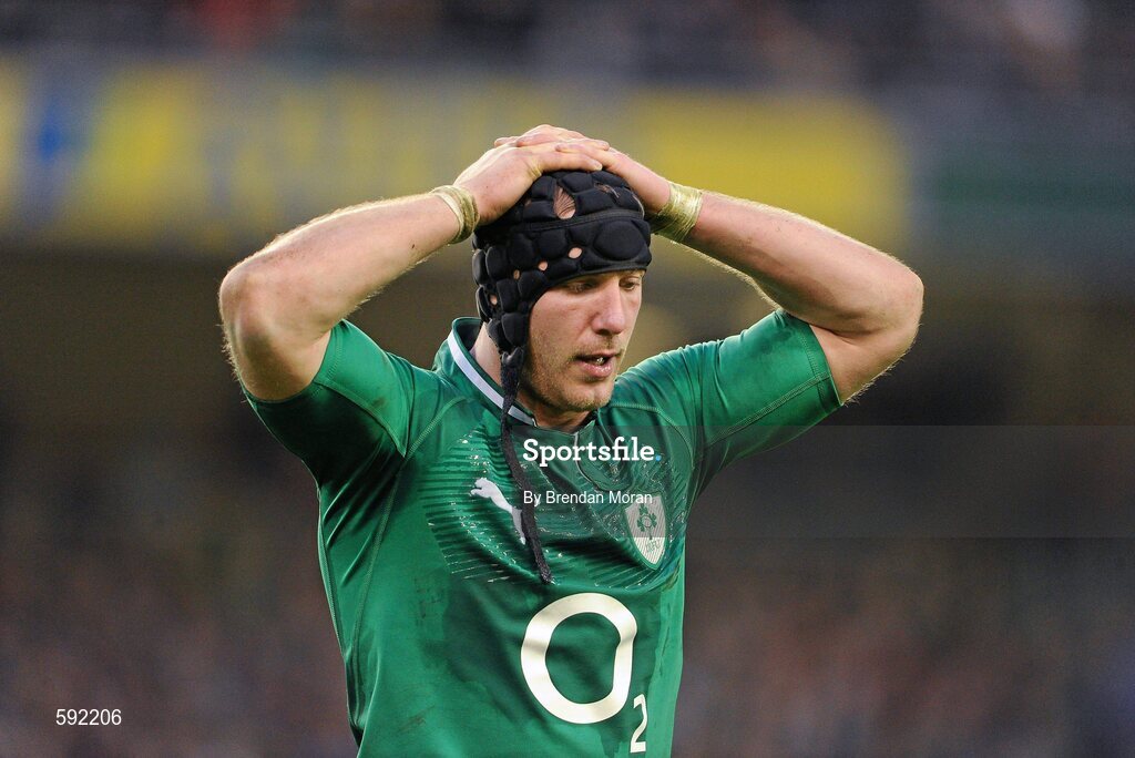 5 February 2012; A dejected Stephen Ferris, Ireland, leaves the pitch late in the game. RBS Six Nations Rugby Championship, Ireland v Wales, Aviva Stadium, Lansdowne Road, Dublin. Picture credit: Brendan Moran / SPORTSFILE