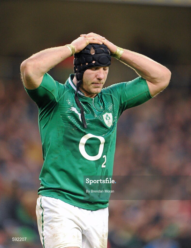 5 February 2012; A dejected Stephen Ferris, Ireland, leaves the pitch late in the game. RBS Six Nations Rugby Championship, Ireland v Wales, Aviva Stadium, Lansdowne Road, Dublin. Picture credit: Brendan Moran / SPORTSFILE