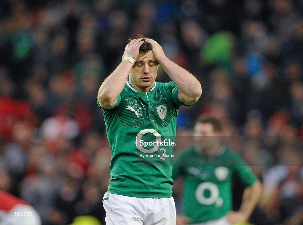 5 February 2012; A dejected Tommy Bowe, Ireland, after the game. RBS Six Nations Rugby Championship, Ireland v Wales, Aviva Stadium, Lansdowne Road, Dublin. Picture credit: Brendan Moran / SPORTSFILE