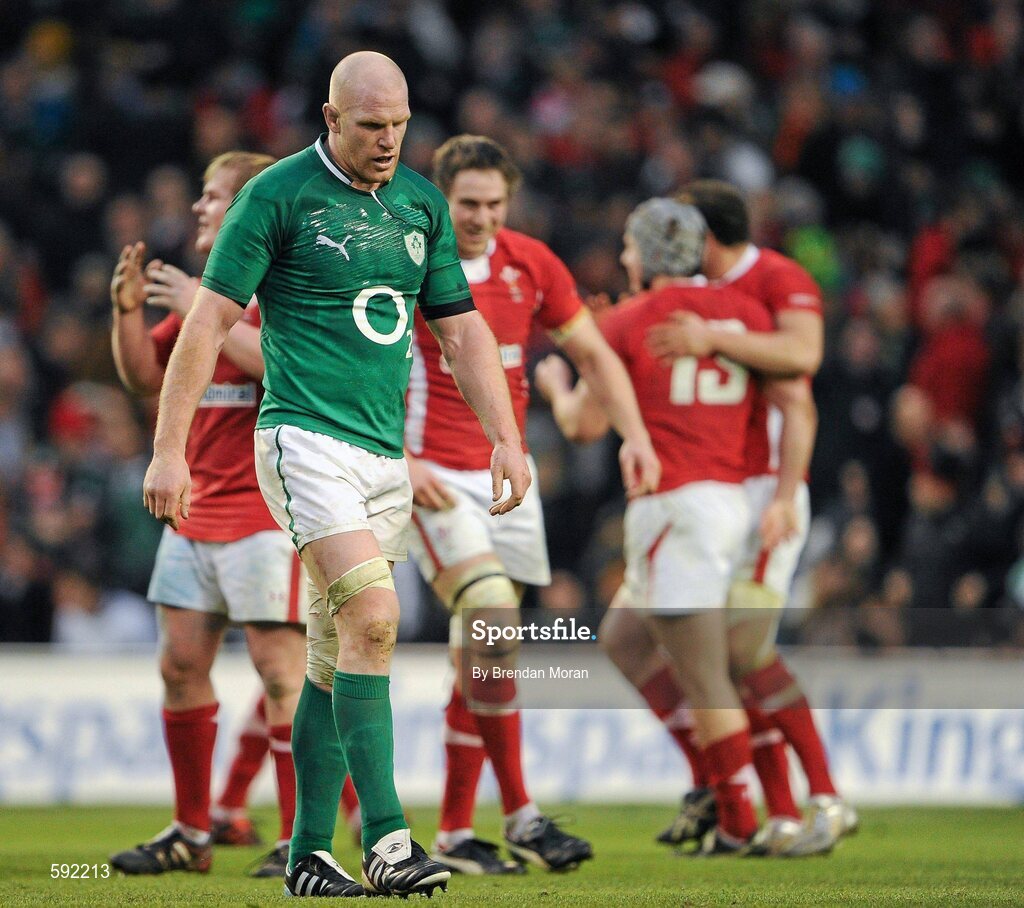 5 February 2012; A dejected Ireland captain Paul O'Connell leaves the pitch after the game. RBS Six Nations Rugby Championship, Ireland v Wales, Aviva Stadium, Lansdowne Road, Dublin. Picture credit: Brendan Moran / SPORTSFILE