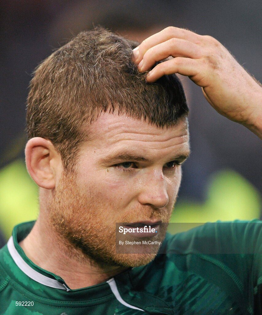 5 February 2012; Dejected Gordon D'Arcy, Ireland, after the game. RBS Six Nations Rugby Championship, Ireland v Wales, Aviva Stadium, Lansdowne Road, Dublin. Picture credit: Stephen McCarthy / SPORTSFILE