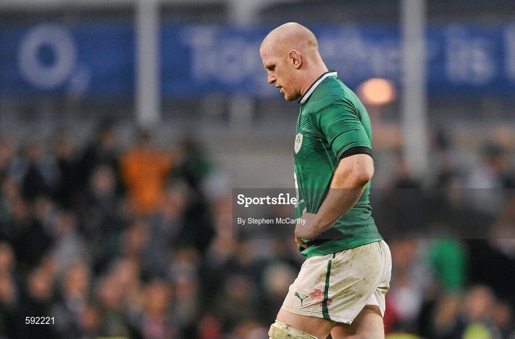 5 February 2012; A dejected Paul O'Connell, Ireland, leaves the pitch after the game. RBS Six Nations Rugby Championship, Ireland v Wales, Aviva Stadium, Lansdowne Road, Dublin. Picture credit: Stephen McCarthy / SPORTSFILE