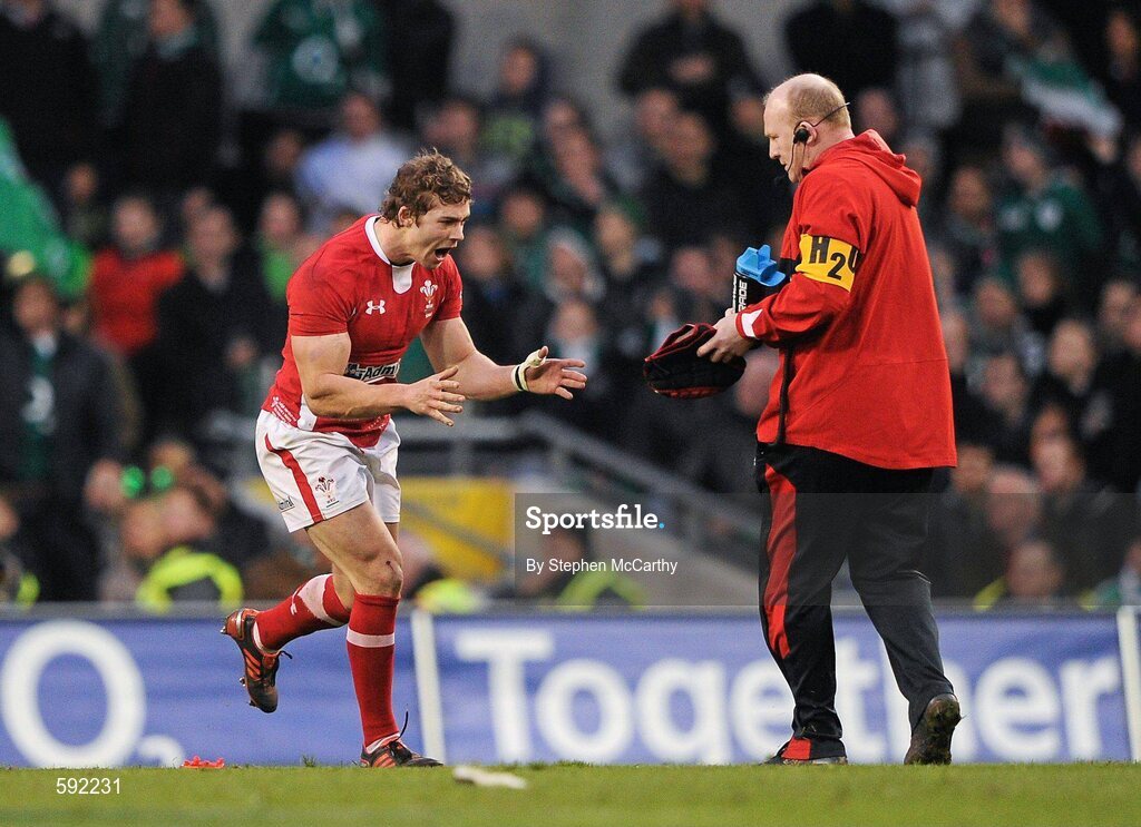 5 February 2012; Leigh Halfpenny, Wales, celebrates after kicking his side's winning penalty. RBS Six Nations Rugby Championship, Ireland v Wales, Aviva Stadium, Lansdowne Road, Dublin. Picture credit: Stephen McCarthy / SPORTSFILE