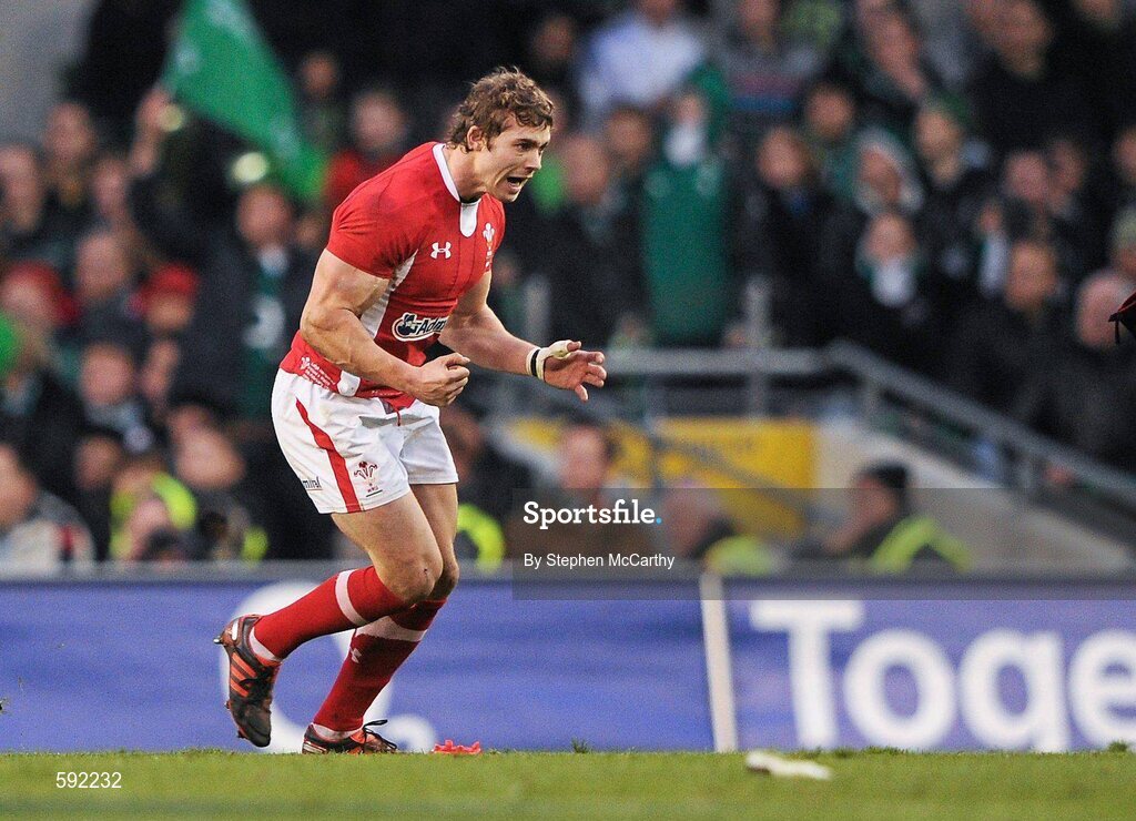 5 February 2012; Leigh Halfpenny, Wales, celebrates after kicking his side's winning penalty. RBS Six Nations Rugby Championship, Ireland v Wales, Aviva Stadium, Lansdowne Road, Dublin. Picture credit: Stephen McCarthy / SPORTSFILE