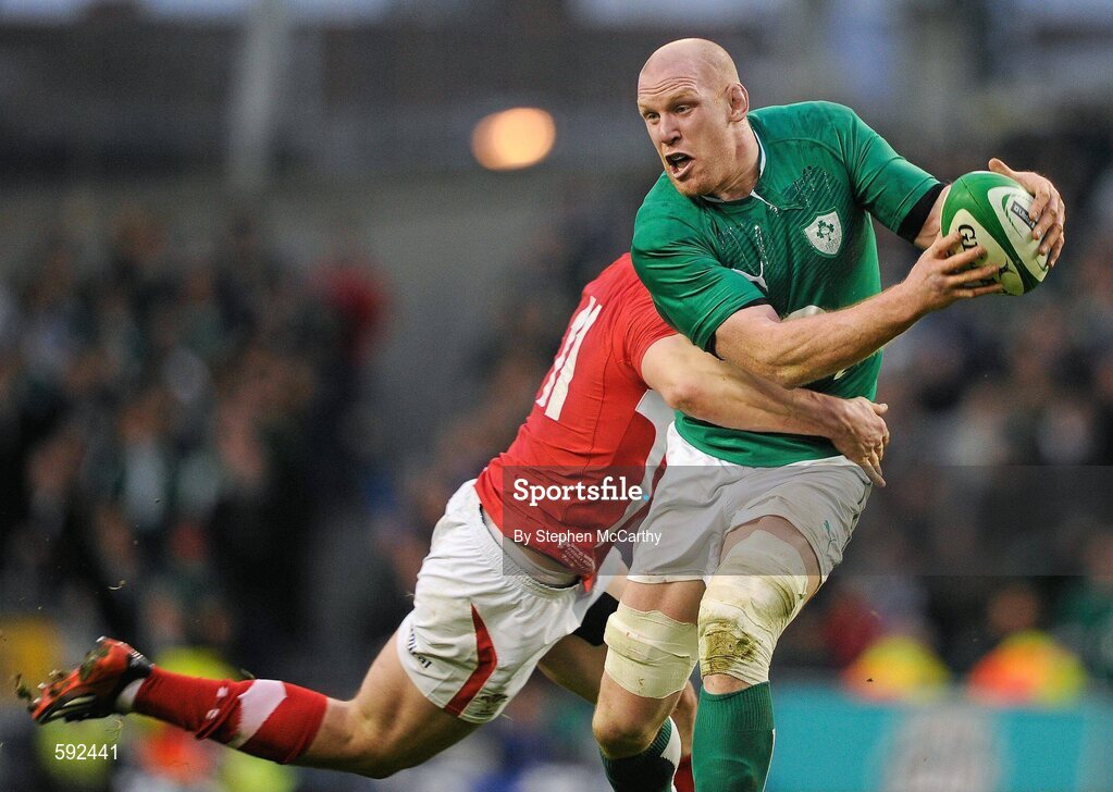 5 February 2012; Paul O'Connell, Ireland, is tackled by George North, Wales. RBS Six Nations Rugby Championship, Ireland v Wales, Aviva Stadium, Lansdowne Road, Dublin. Picture credit: Stephen McCarthy / SPORTSFILE