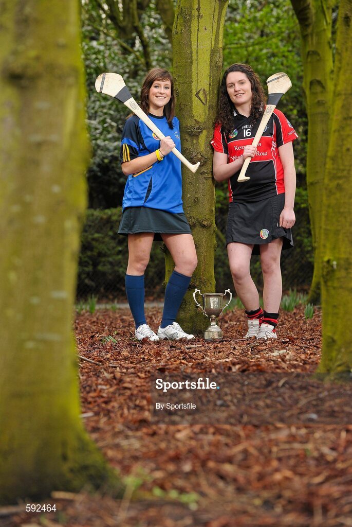 6 February 2012; In attendance at the launch of the Ashbourne, Purcell and Fr. Meachair Cup Competitions are Laura Twomey, left, Naomh Mearnog and Dublin City University, and Mairi Ni Mhuineachain, Lucan Sarsfields and Trinity College. The weekend will be hosted by Waterford Institute of Technology on the 18th and 19th of February. Dublin City University, Glasnevin, Dublin. Photo by Sportsfile