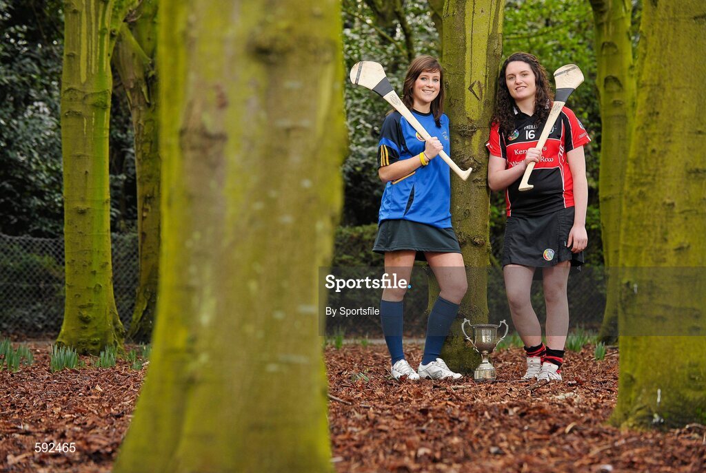6 February 2012; In attendance at the launch of the Ashbourne, Purcell and Fr. Meachair Cup Competitions are Laura Twomey, left, Naomh Mearnog and Dublin City University, and Mairi Ni Mhuineachain, Lucan Sarsfields and Trinity College. The weekend will be hosted by Waterford Institute of Technology on the 18th and 19th of February. Dublin City University, Glasnevin, Dublin. Photo by Sportsfile