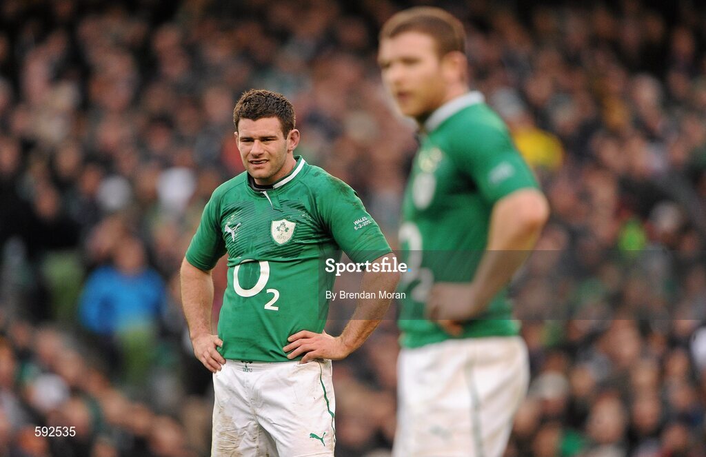 5 February 2012; Ireland centres Fergus McFadden, left, and Gordon D'Arcy. RBS Six Nations Rugby Championship, Ireland v Wales, Aviva Stadium, Lansdowne Road, Dublin. Picture credit: Brendan Moran / SPORTSFILE