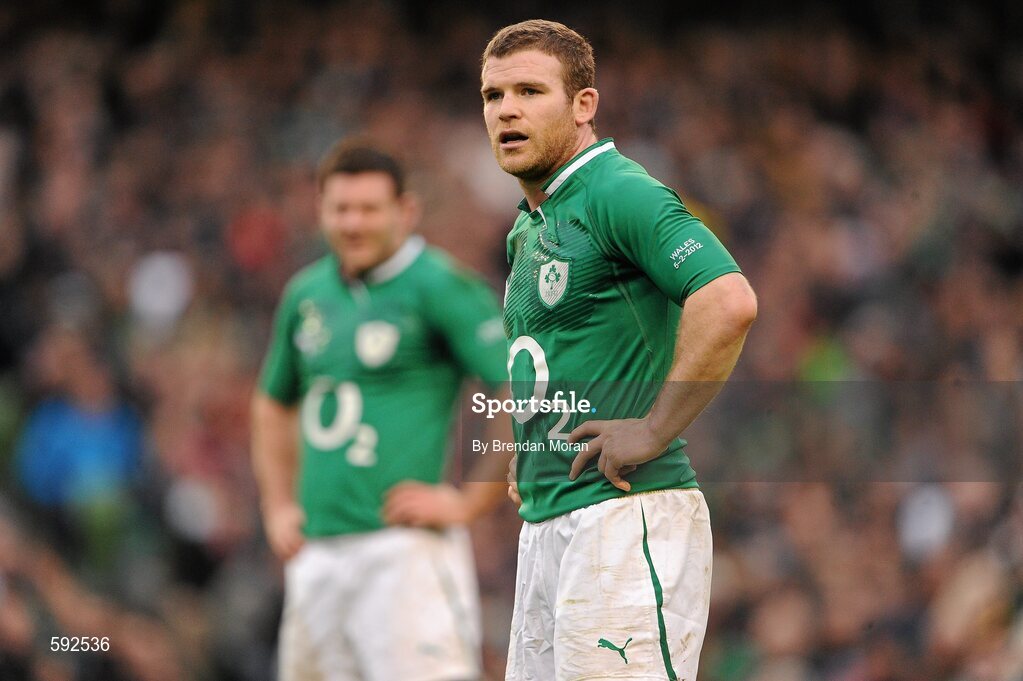 5 February 2012; Ireland centres Gordon D'Arcy, right and Fergus McFadden. RBS Six Nations Rugby Championship, Ireland v Wales, Aviva Stadium, Lansdowne Road, Dublin. Picture credit: Brendan Moran / SPORTSFILE