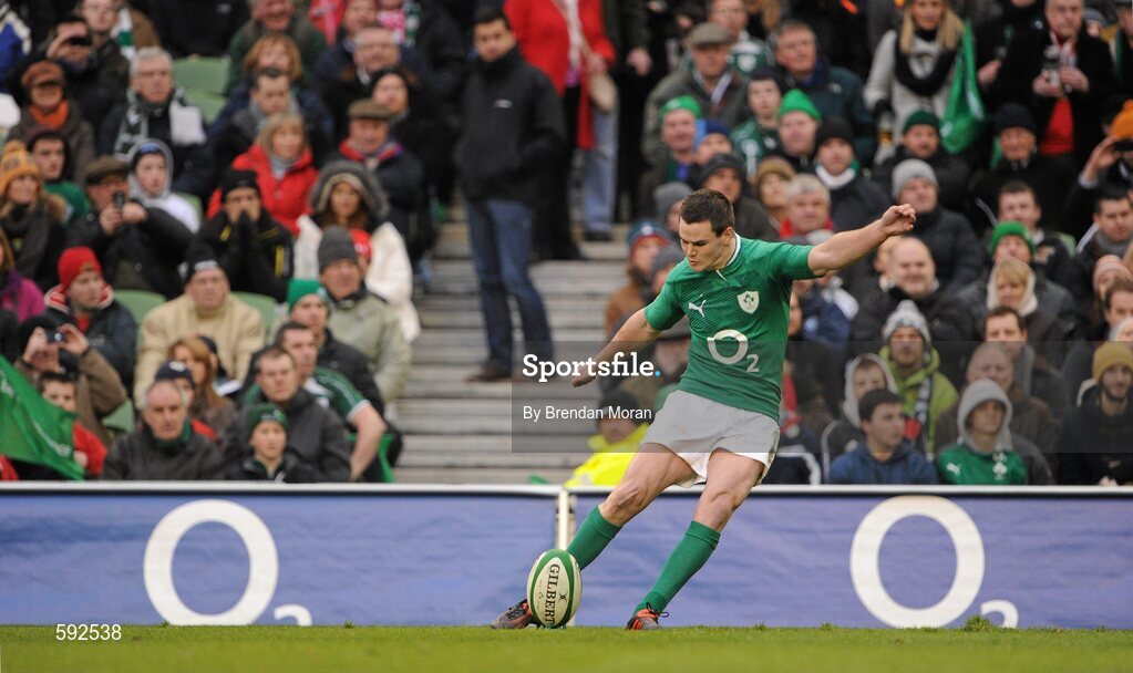 5 February 2012; Jonathan Sexton, Ireland, kicks a penalty. RBS Six Nations Rugby Championship, Ireland v Wales, Aviva Stadium, Lansdowne Road, Dublin. Picture credit: Brendan Moran / SPORTSFILE