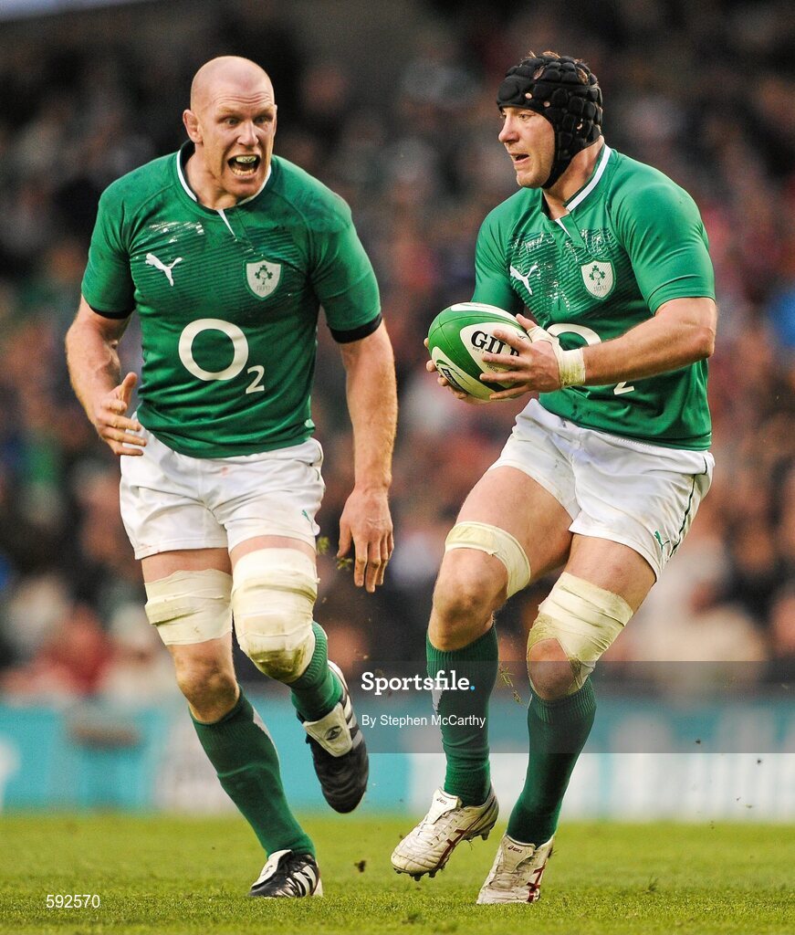 5 February 2012; Stephen Ferris, Ireland, with the support of team-mate Paul O'Connell. RBS Six Nations Rugby Championship, Ireland v Wales, Aviva Stadium, Lansdowne Road, Dublin. Picture credit: Stephen McCarthy / SPORTSFILE