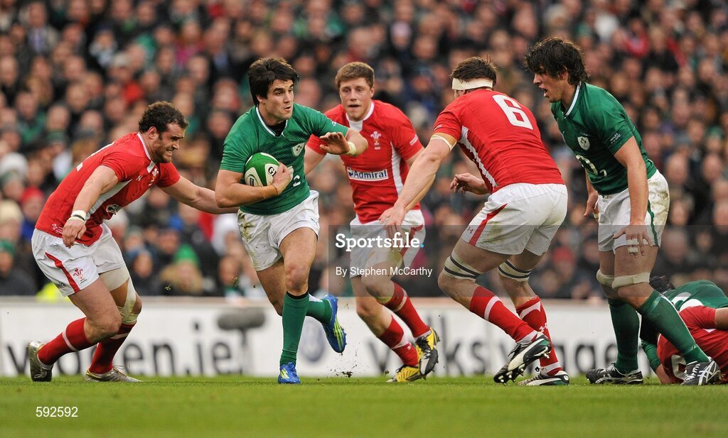 5 February 2012; Conor Murray, Ireland, with support from Donncha O'Callaghan in action against Wales players, from left, Jamie Roberts, Rhys Priestland and Ryan Jones. RBS Six Nations Rugby Championship, Ireland v Wales, Aviva Stadium, Lansdowne Road, Dublin. Picture credit: Stephen McCarthy / SPORTSFILE