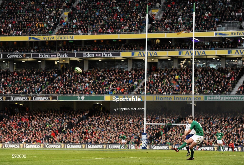 5 February 2012; A general view of the Aviva Stadium as Jonathan Sexton, Ireland, takes a conversion kick. RBS Six Nations Rugby Championship, Ireland v Wales, Aviva Stadium, Lansdowne Road, Dublin. Picture credit: Stephen McCarthy / SPORTSFILE