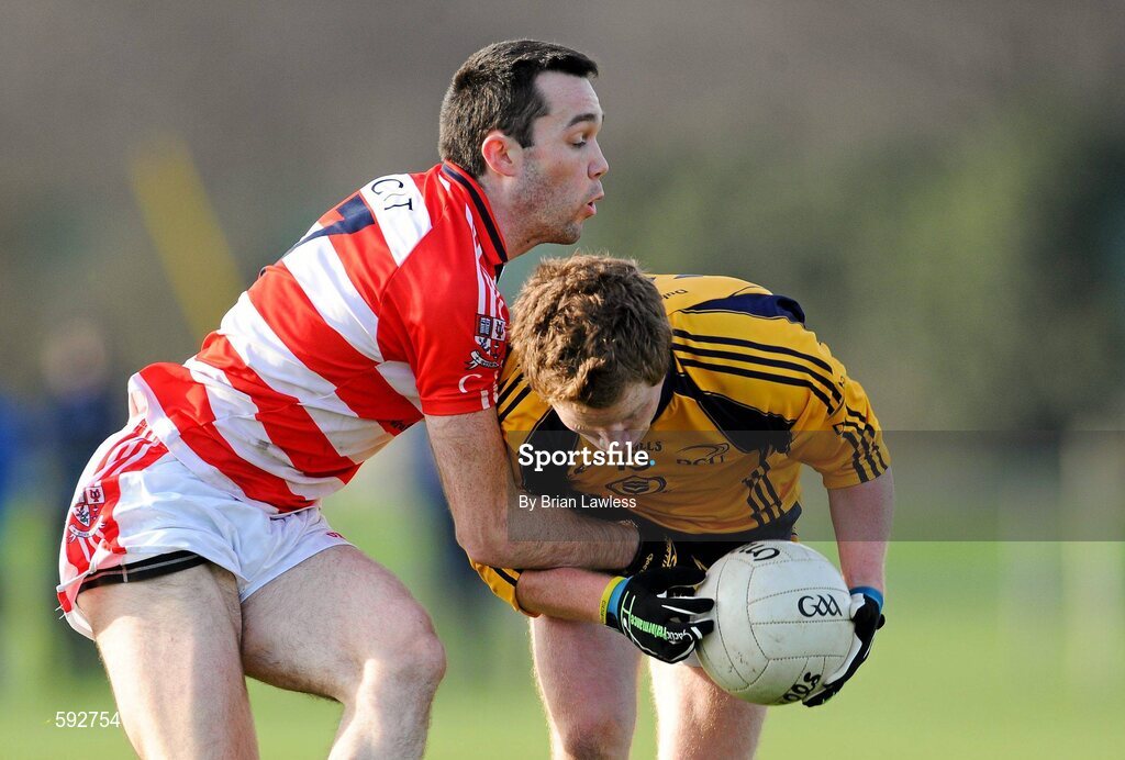 7 February 2012; Jack Brady, Dublin City University, in action against Brian McGuire, Cork Institute of Technology. Irish Daily Mail Sigerson Cup, Round 1, Dublin City University v Cork Institute of Technology, DCU Sportsgrounds, Ballymun, Dublin. Picture credit: Brian Lawless / SPORTSFILE