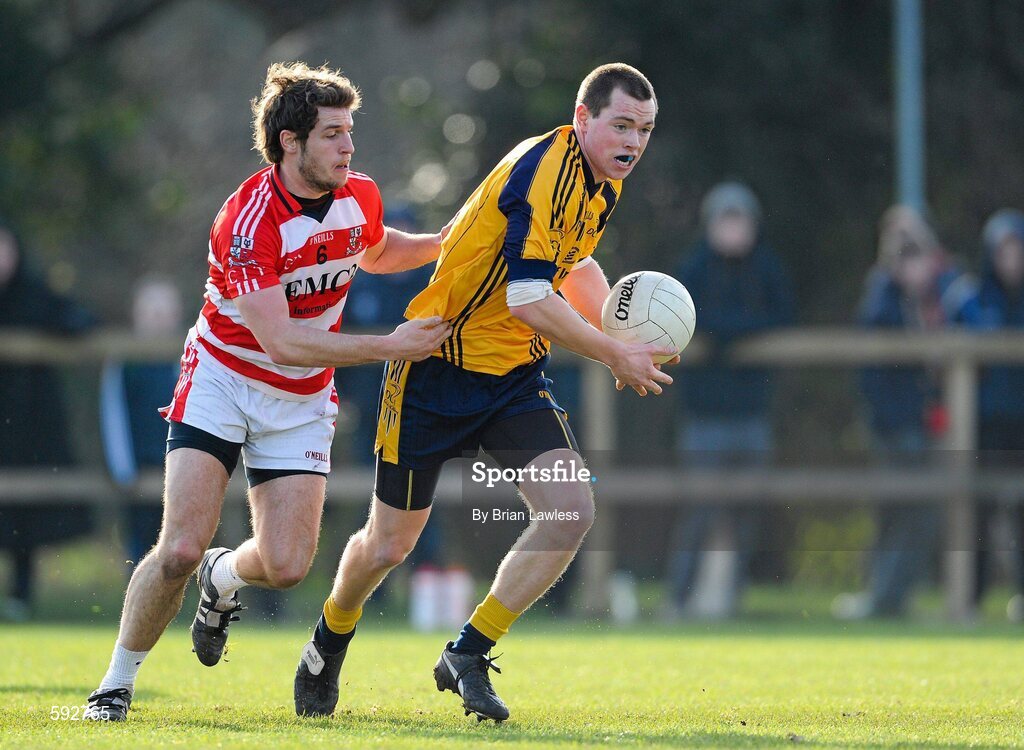 7 February 2012; Dean Rock, Dublin City University, in action against Damien O'Sullivan, Cork Institute of Technology. Irish Daily Mail Sigerson Cup, Round 1, Dublin City University v Cork Institute of Technology, DCU Sportsgrounds, Ballymun, Dublin. Picture credit: Brian Lawless / SPORTSFILE