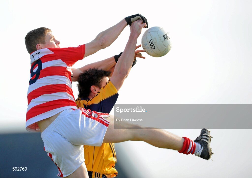 7 February 2012; Stephen O'Donoghue, Cork Institute of Technology, in action against Colm Begley, Dublin City University. Irish Daily Mail Sigerson Cup, Round 1, Dublin City University v Cork Institute of Technology, DCU Sportsgrounds, Ballymun, Dublin. Picture credit: Brian Lawless / SPORTSFILE