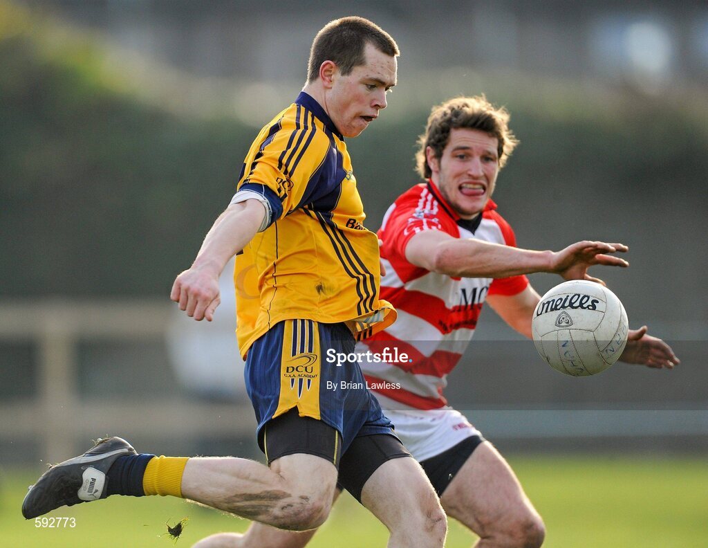 7 February 2012; Dean Rock, Dublin City University, in action against Damien O'Sullivan, Cork Institute of Technology. Irish Daily Mail Sigerson Cup, Round 1, Dublin City University v Cork Institute of Technology, DCU Sportsgrounds, Ballymun, Dublin. Picture credit: Brian Lawless / SPORTSFILE