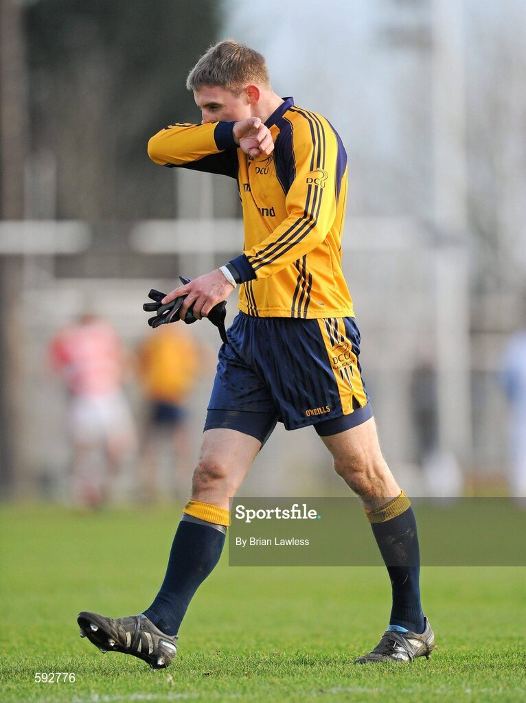 7 February 2012; Eoghan O'Gara, Dublin City University, leaves the field after he was sent off. Irish Daily Mail Sigerson Cup, Round 1, Dublin City University v Cork Institute of Technology, DCU Sportsgrounds, Ballymun, Dublin. Picture credit: Brian Lawless / SPORTSFILE