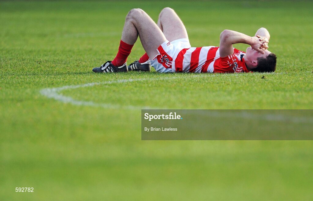 7 February 2012; Mark Griffin, Cork Institute of Technology, shows his disappointment after the match. Irish Daily Mail Sigerson Cup, Round 1, Dublin City University v Cork Institute of Technology, DCU Sportsgrounds, Ballymun, Dublin. Picture credit: Brian Lawless / SPORTSFILE