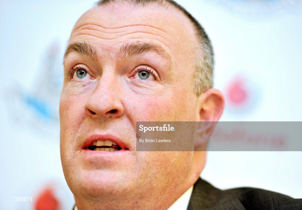 10 February 2012; Dublin manager Pat Gilroy during a press conference ahead of their Allianz Football League, Division 1, Round 2, match against Mayo on Saturday. Dublin Football Squad Press Conference, St Clare's, DCU, Ballymun, Dublin. Picture credit: Brian Lawless / SPORTSFILE