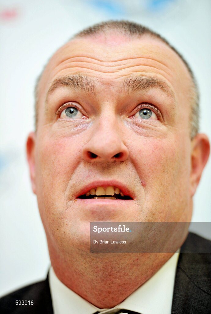 10 February 2012; Dublin manager Pat Gilroy during a press conference ahead of their Allianz Football League, Division 1, Round 2, match against Mayo on Saturday. Dublin Football Squad Press Conference, St Clare's, DCU, Ballymun, Dublin. Picture credit: Brian Lawless / SPORTSFILE