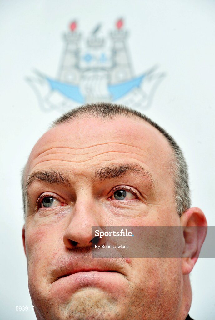 10 February 2012; Dublin manager Pat Gilroy during a press conference ahead of their Allianz Football League, Division 1, Round 2, match against Mayo on Saturday. Dublin Football Squad Press Conference, St Clare's, DCU, Ballymun, Dublin. Picture credit: Brian Lawless / SPORTSFILE