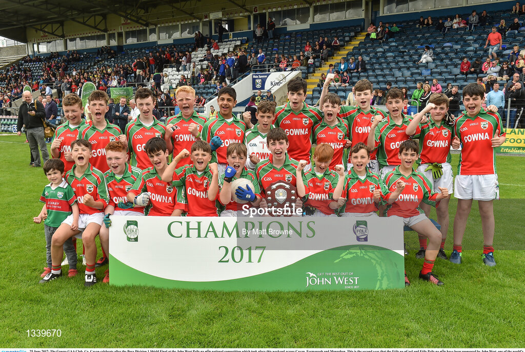 25 June 2017; The Gowna GAA Club, Co. Cavan celebrate after the Boys Division 1 Shield Final at the John West Peile na nÓg national competition which took place this weekend across Cavan, Fermanagh and Monaghan. This is the second year that the Féile na nGael and Féile Peile na nÓg have been sponsored by John West, one of the world’s leading suppliers of fish. The competition gives up-and-coming GAA superstars the chance to participate and play in their respective Féile tournament, at a level which suits their age, skills and strengths.   Photo by Matt Browne/Sportsfile