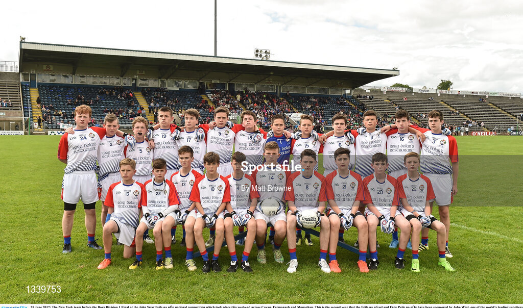 25 June 2017; The New York team before the Boys Division 1 Final at the John West Peile na nÓg national competition which took place this weekend across Cavan, Fermanagh and Monaghan. This is the second year that the Féile na nGael and Féile Peile na nÓg have been sponsored by John West, one of the world’s leading suppliers of fish. The competition gives up-and-coming GAA superstars the chance to participate and play in their respective Féile tournament, at a level which suits their age, skills and strengths.   Photo by Matt Browne/Sportsfile