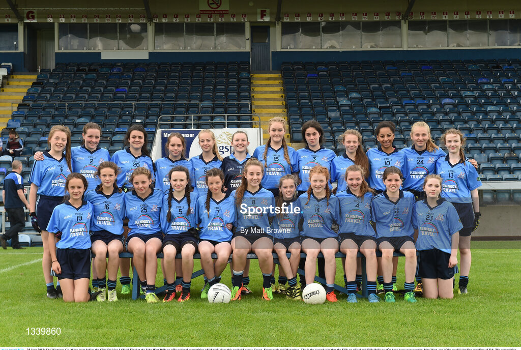 25 June 2017; The Westport, Co. Mayo team before the Girls Division 1 Shield Final at the John West Peile na nÓg national competition which took place this weekend across Cavan, Fermanagh and Monaghan. This is the second year that the Féile na nGael and Féile Peile na nÓg have been sponsored by John West, one of the world’s leading suppliers of fish. The competition gives up-and-coming GAA superstars the chance to participate and play in their respective Féile tournament, at a level which suits their age, skills and strengths.   Photo by Matt Browne/Sportsfile