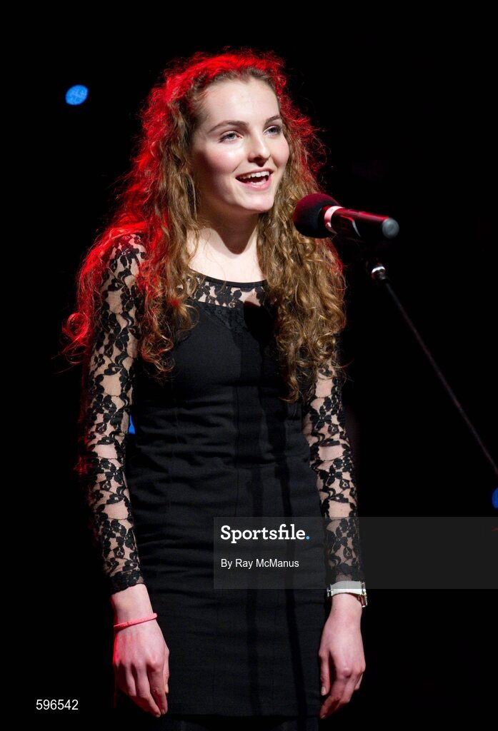 18 February 2012; Kelly Ryan, Ahane GAA Club, Co. Limerick, performing in the 'Solo Singing' competition in the All-Ireland Scór na nÓg Final 2012. Kelly ultimately won the title. Royal Theatre & Events Centre, Castlebar, Co. Mayo. Picture credit: Ray McManus / SPORTSFILE