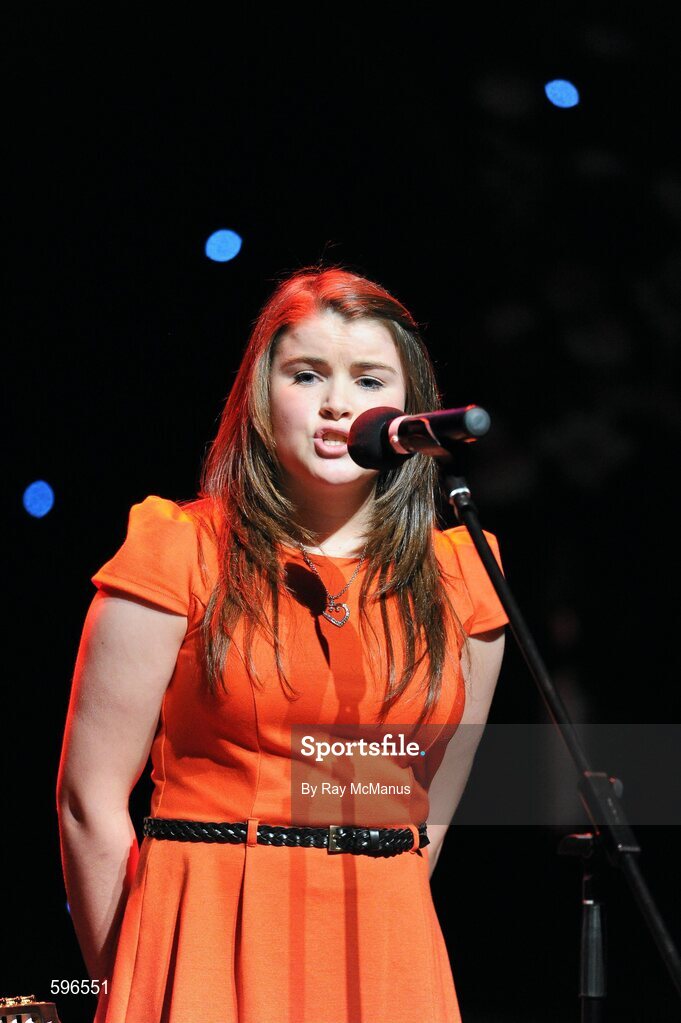 18 February 2012; Aisling Byrne, St Dominic's GAA Club,  Co. Roscommon, performing in the 'Solo Singing' competition in the All-Ireland Scór na nÓg Final 2012. Royal Theatre & Events Centre, Castlebar, Co. Mayo. Picture credit: Ray McManus / SPORTSFILE