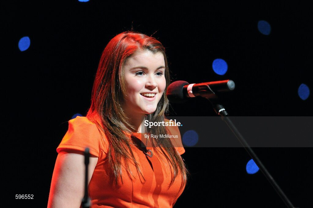 18 February 2012; Aisling Byrne, St Dominic's GAA Club,  Co. Roscommon, performing in the 'Solo Singing' competition in the All-Ireland Scór na nÓg Final 2012. Royal Theatre & Events Centre, Castlebar, Co. Mayo. Picture credit: Ray McManus / SPORTSFILE