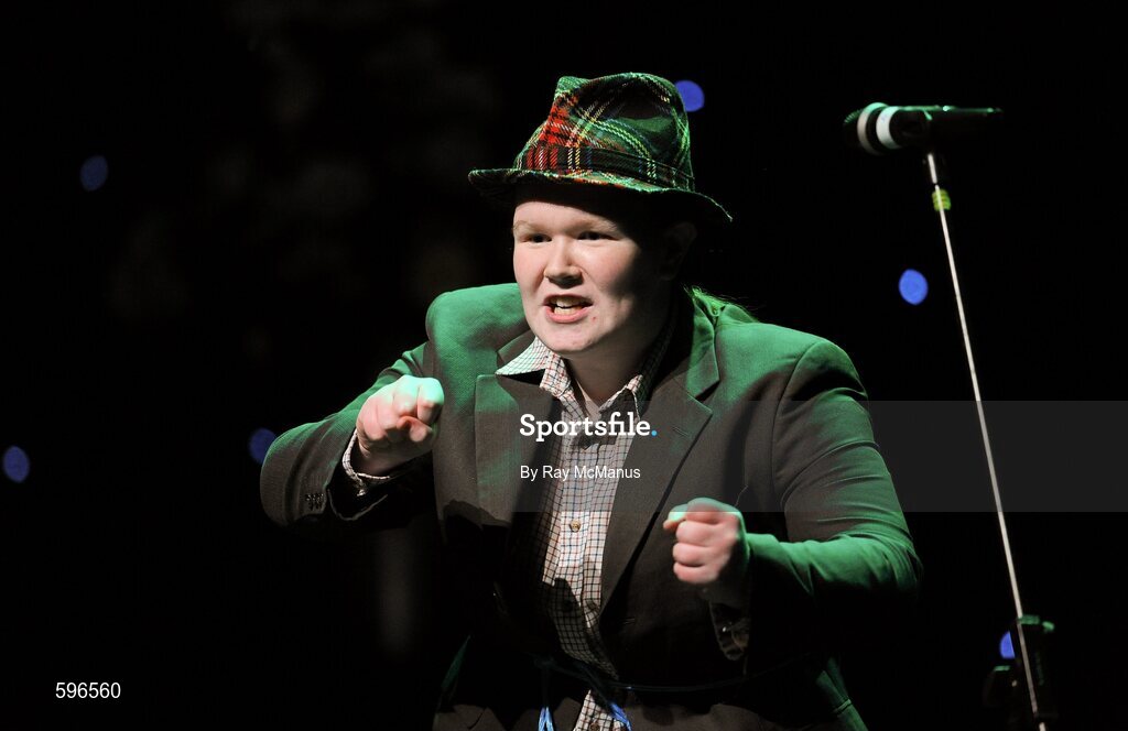 18 February 2012; Tracey Cronin, Iveleary GAA Club, Co. Cork, performing in the 'Recitation / Storytelling' competition in the All-Ireland Scór na nÓg Final 2012. Royal Theatre & Events Centre, Castlebar, Co. Mayo. Picture credit: Ray McManus / SPORTSFILE