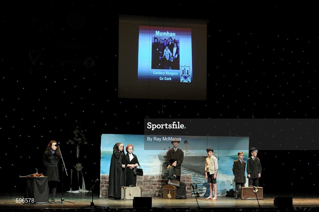 18 February 2012; Members of the Carbery Rangers GAA Club, Co. Cork, performing in the 'Novelty Act' competition in the All-Ireland Scór na nÓg Final 2012. Royal Theatre & Events Centre, Castlebar, Co. Mayo. Picture credit: Ray McManus / SPORTSFILE