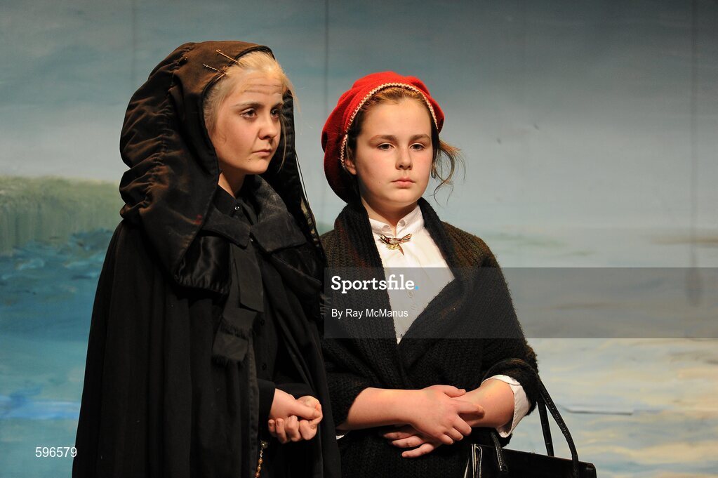 18 February 2012; Maeve Perkins and Katie O'Donovan, members of the Carbery Rangers GAA Club, Co. Cork, performing in the 'Novelty Act' competition in the All-Ireland Scór na nÓg Final 2012. Royal Theatre & Events Centre, Castlebar, Co. Mayo. Picture credit: Ray McManus / SPORTSFILE