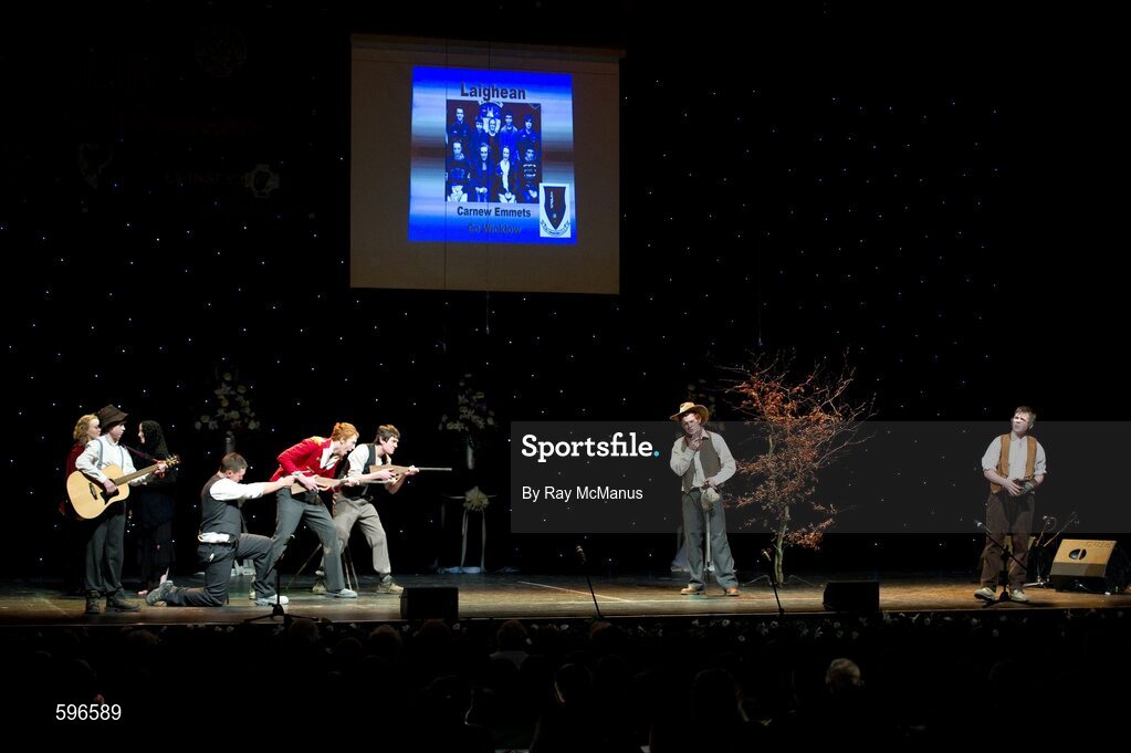 18 February 2012; Members of the Carnew Emmetts GAA Club, Co. Wicklow, who won the event, performing in the 'Novelty Act' competition in the All-Ireland Scór na nÓg Final 2012. Royal Theatre & Events Centre, Castlebar, Co. Mayo. Picture credit: Ray McManus / SPORTSFILE