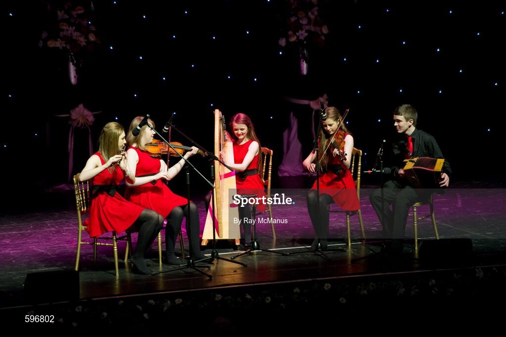 18 February 2012; The Na Fianna GAA Club, Killeagh, Co. Offaly, who won the event, performing in the 'Instrumental Music' competition during the All-Ireland Scór na nÓg Final 2012. Royal Theatre & Events Centre, Castlebar, Co. Mayo. Picture credit: Ray McManus / SPORTSFILE