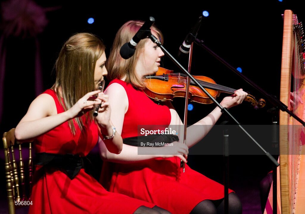 18 February 2012; The Na Fianna GAA Club, Killeagh, Co. Offaly, who won the event, performing in the 'Instrumental Music' competition during the All-Ireland Scór na nÓg Final 2012. Royal Theatre & Events Centre, Castlebar, Co. Mayo. Picture credit: Ray McManus / SPORTSFILE